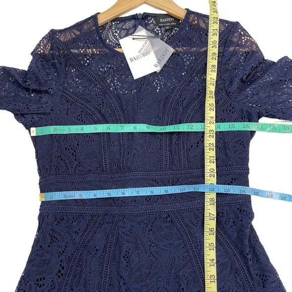 Bardot NEW Tiana Long Sleeve Lace Mini Dress Navy Party Cocktail Sz 10 Large NWT - Picture 11 of 13